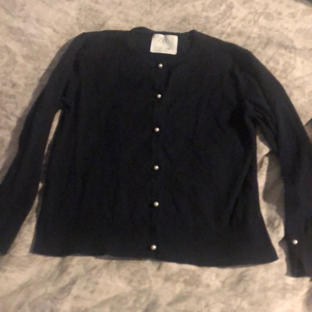 Zara navy blue pearl cardigans x2